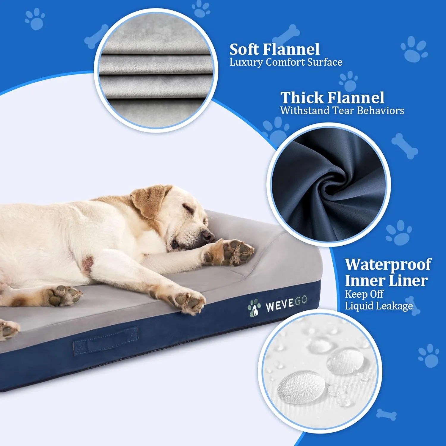 Jumbo Orthopedic Dog Bed, Large Dog Bed 7.87-inch Thick Gel Memory Foam with Pillow, Durable Flannel Fabric Dog Beds Large Sized Dog, Removable Cover & Waterproof Liner for Large Breed Dogs