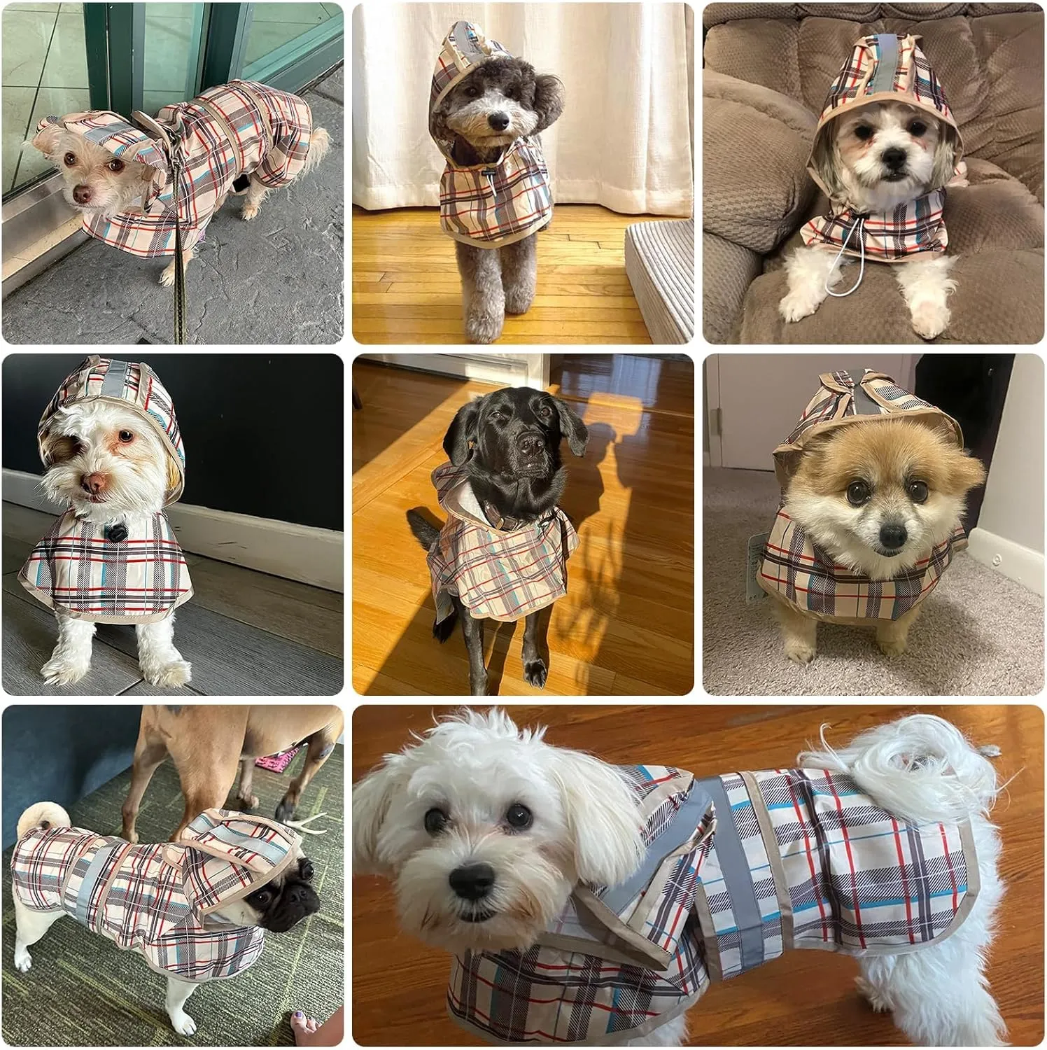 KOOLTAIL Dog Raincoat Hooded Slicker Poncho with Leash Hole, Raincoat for Small Medium Dogs, Waterproof Doggie Rain Jacket with Reflective Strip, Adjustable Breathable Plaid Puppy Rainwear-Yellow