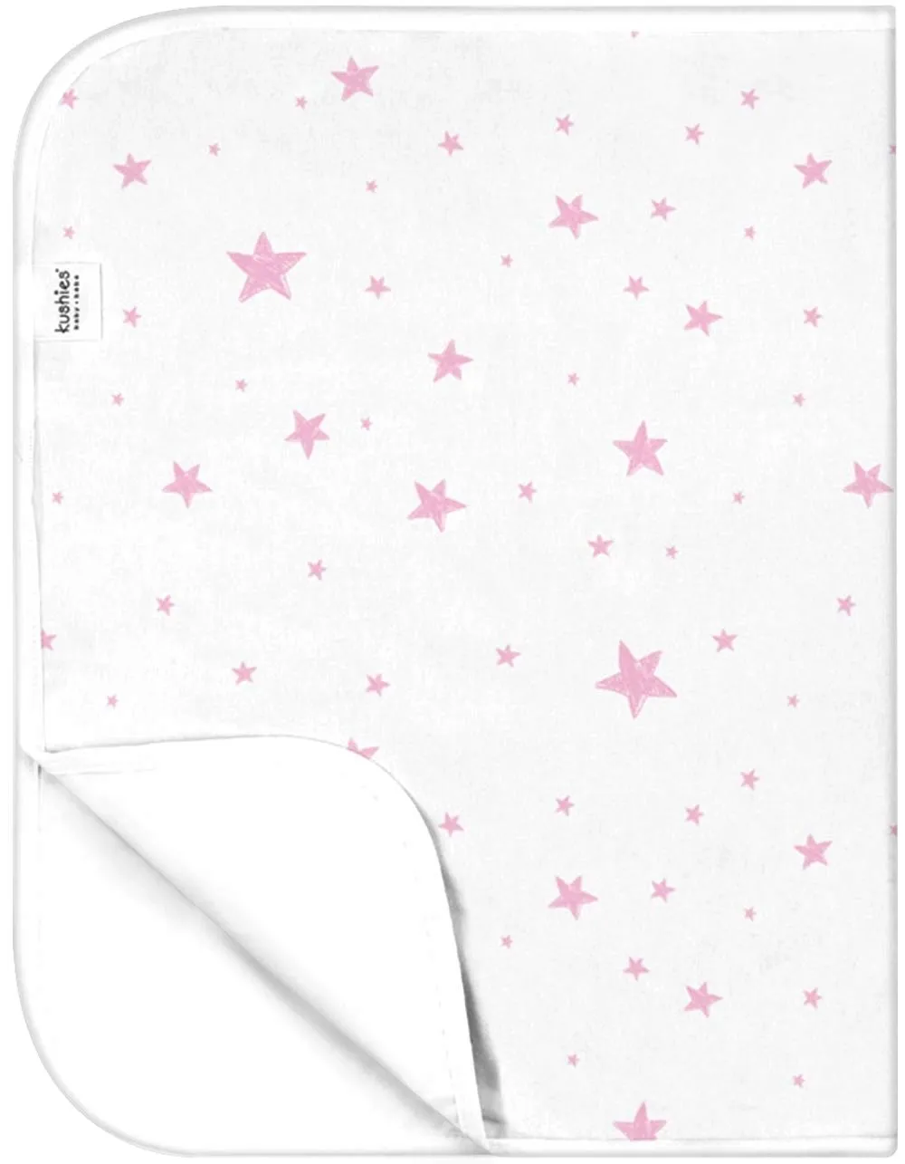 Kushies Baby Deluxe Flat Waterproof Changing Pad Liners, 20 x 30", White w/Pink Stars
