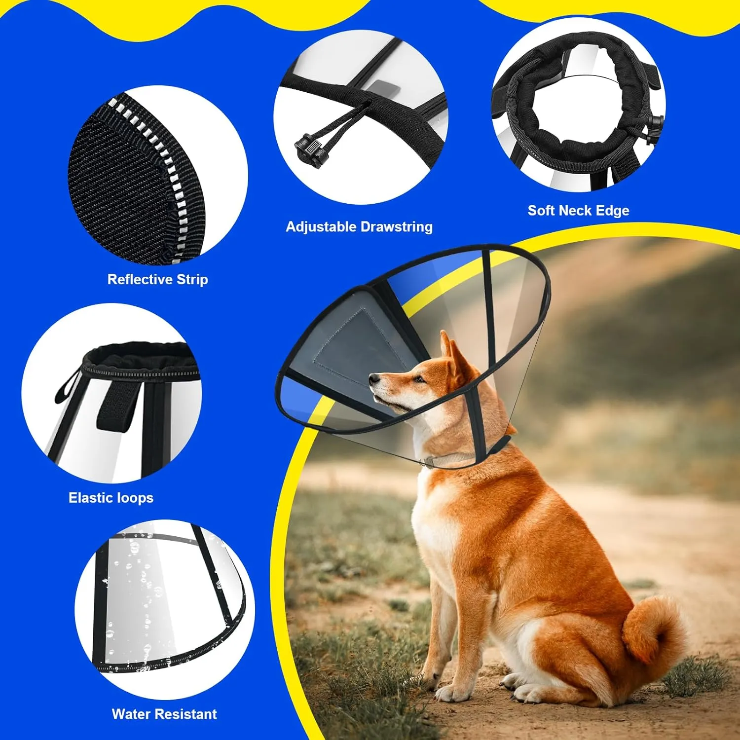 Lainergie Adjustable Soft Dog Cone Collar for After Surgery Recovery, Comfortable Pet Recovery Protective Collar for Medium Large Dogs, Elizabethan Dog Neck Collar (L, Black)