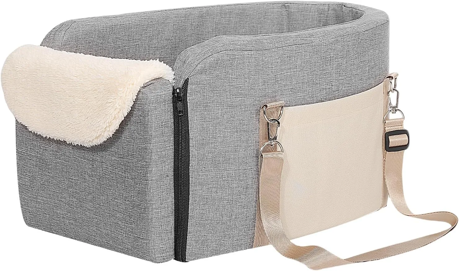 Large Dog Car Seat for Big Console, Non-Slip Center Console Dog Car Seat for Pickup and Trucks, Large Space Pet Bed for Puppies, Small Dogs, Cats Under 18 LBS, Grey