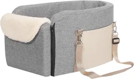 Large Dog Car Seat for Big Console, Non-Slip Center Console Dog Car Seat for Pickup and Trucks, Large Space Pet Bed for Puppies, Small Dogs, Cats Under 18 LBS, Grey