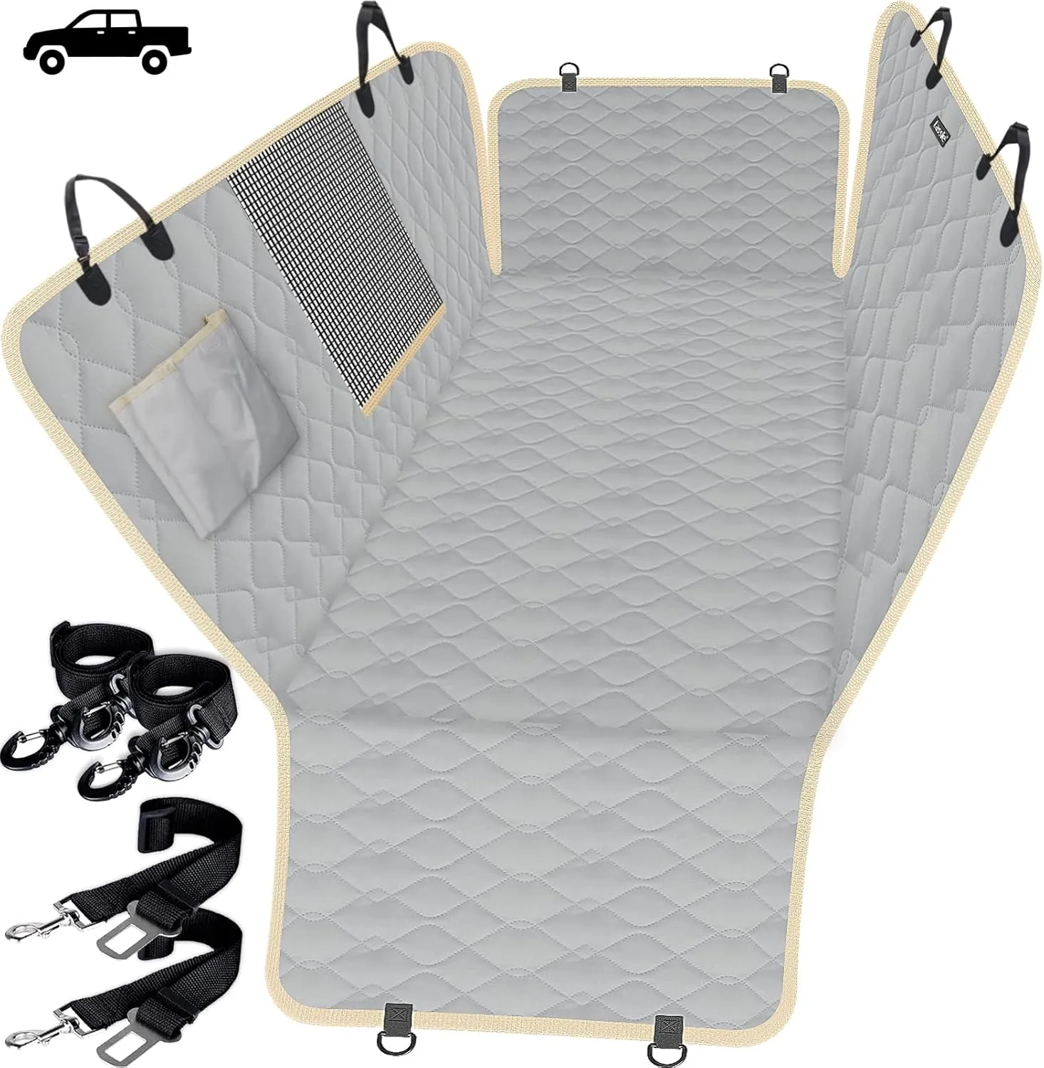 Lassie XL Truck Dog Seat Cover Back Seat, Dog Car Hammock for Large SUV and Trucks Compatible with F150 F250/Chevrolet Silverado/Ram Pickup/GMC Sierra/Toyota Tundra and Crew Cab