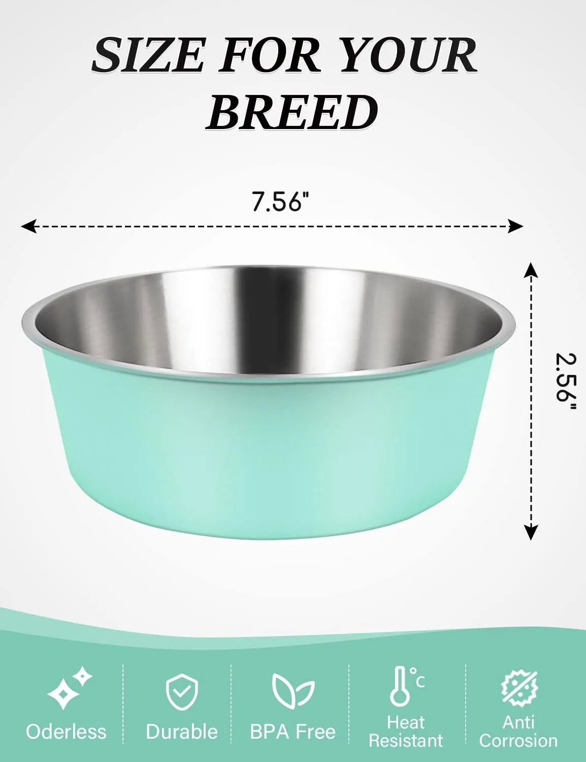 LIHONG Stainless Steel Dog Bowls, Non Slip Dog Bowls, Dog Food Water Bowls, Pet Bowls for Small Medium Large Dogs Cats, Metal Basic Bowls, Dishwasher Safe, Easy to Clean, Green