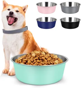 LIHONG Stainless Steel Dog Bowls, Non Slip Dog Bowls, Dog Food Water Bowls, Pet Bowls for Small Medium Large Dogs Cats, Metal Basic Bowls, Dishwasher Safe, Easy to Clean, Green