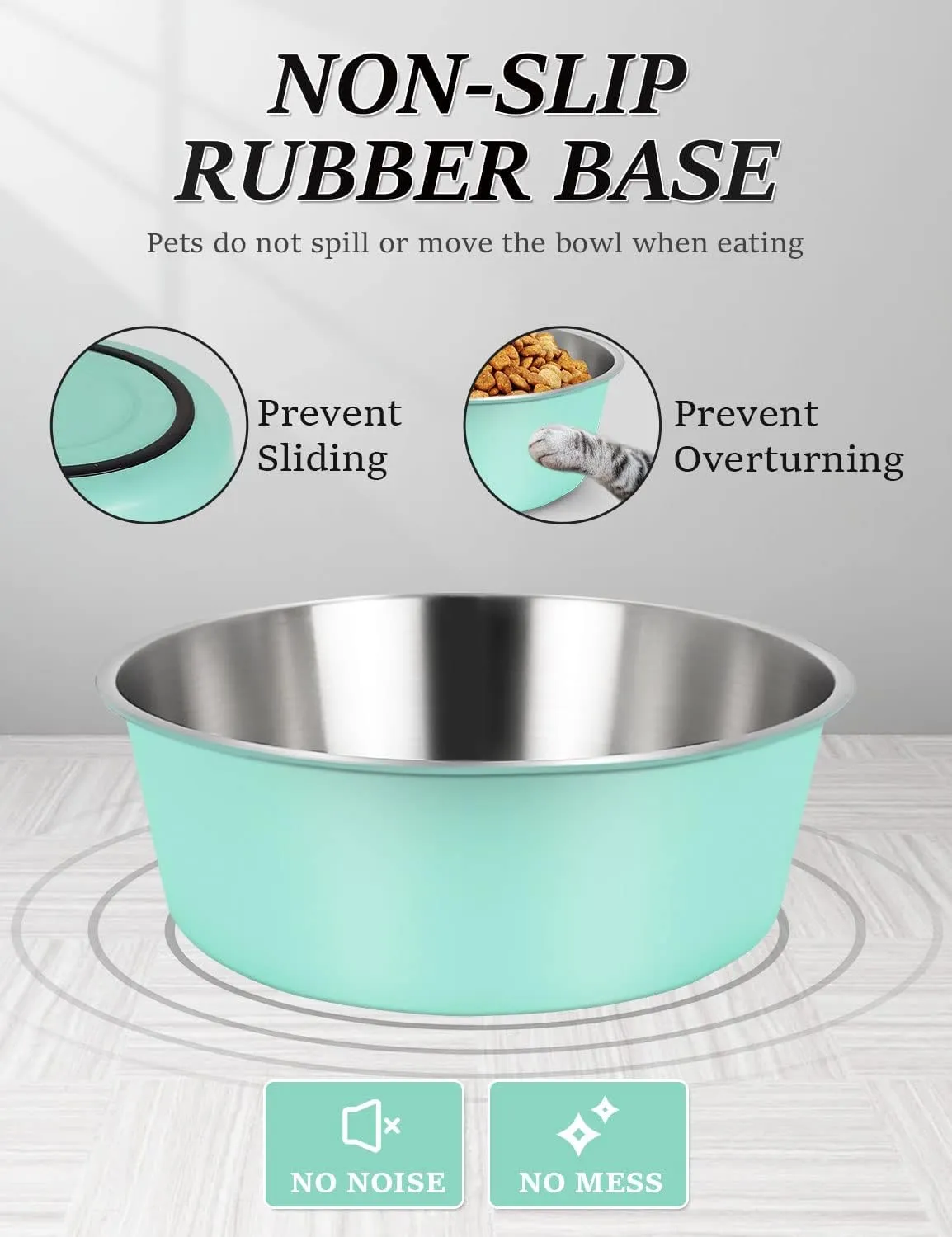 LIHONG Stainless Steel Dog Bowls, Non Slip Dog Bowls, Dog Food Water Bowls, Pet Bowls for Small Medium Large Dogs Cats, Metal Basic Bowls, Dishwasher Safe, Easy to Clean, Green