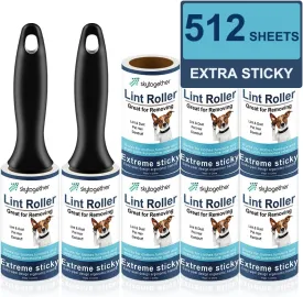 Lint Rollers for Pet Hair Extra Sticky, Dog Cat Pet Hair Remover Couch Lint Roller Travel Size Lint Remover for Clothes, 2 Reusable Handles 8 Lint Roller Refills Pack, 512 Sheets Total
