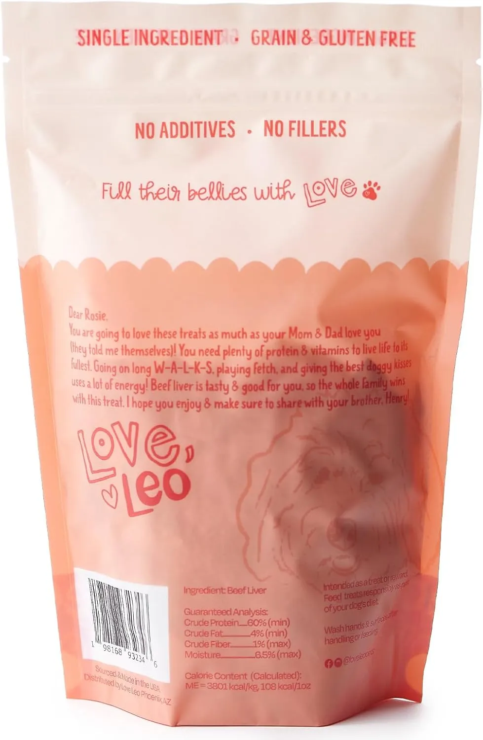 Love Leo Freeze Dried Beef Liver Dog Treats - Fill Their Bellies with Love Healthy Pet Training Treats - All Natural, Single Ingredient, High Protein - 4oz