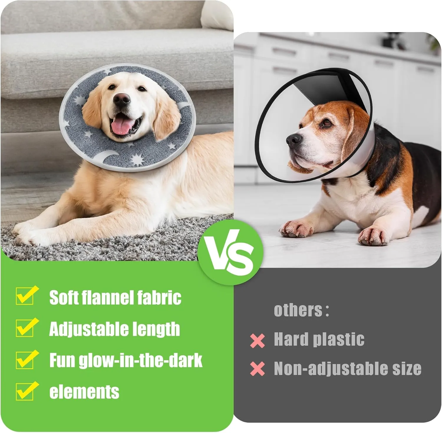 MABOZOO Adjustable Soft Dog Cone for Dogs After Surgery, Glow in The Dark Pet Recovery Collar for Dogs and Cats,Comfy Elizabethan Collar After Surgery for Prevent Biting Scratching(S)