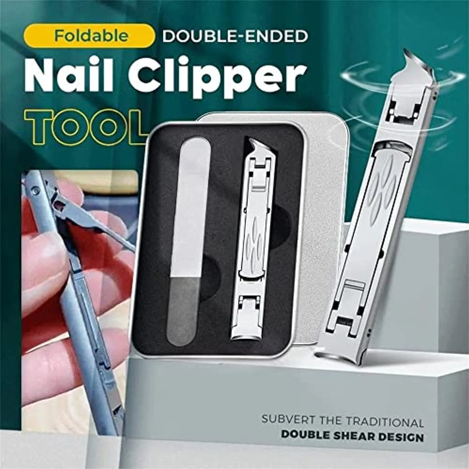 MODENCOOK Foldable Double-Ended Nail Clipper Tool,Anti Splash High Grade Nail Clipper