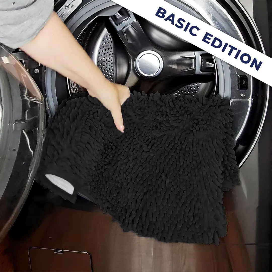 Muddy Mat Basic Dog Door Mat for Muddy Paws, Super Absorbent Microfiber, Non-Slip Indoor Mat, Quick-Dry Chenille Rug for Pets & Entryway, Machine Washable, Black 18" x 28"