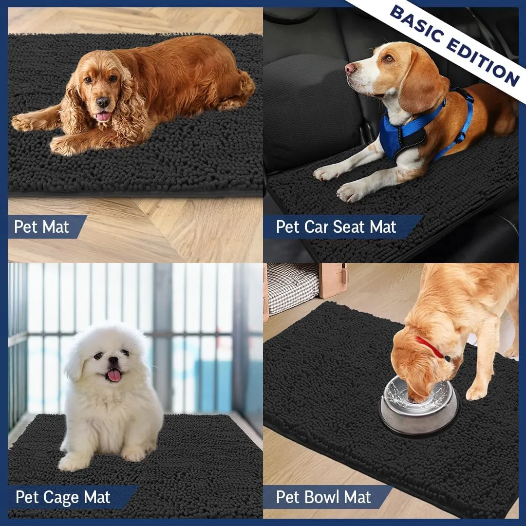 Muddy Mat Basic Dog Door Mat for Muddy Paws, Super Absorbent Microfiber, Non-Slip Indoor Mat, Quick-Dry Chenille Rug for Pets & Entryway, Machine Washable, Black 18" x 28"