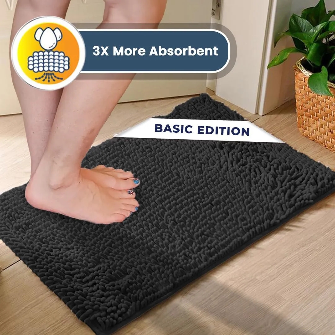 Muddy Mat Basic Dog Door Mat for Muddy Paws, Super Absorbent Microfiber, Non-Slip Indoor Mat, Quick-Dry Chenille Rug for Pets & Entryway, Machine Washable, Black 18" x 28"