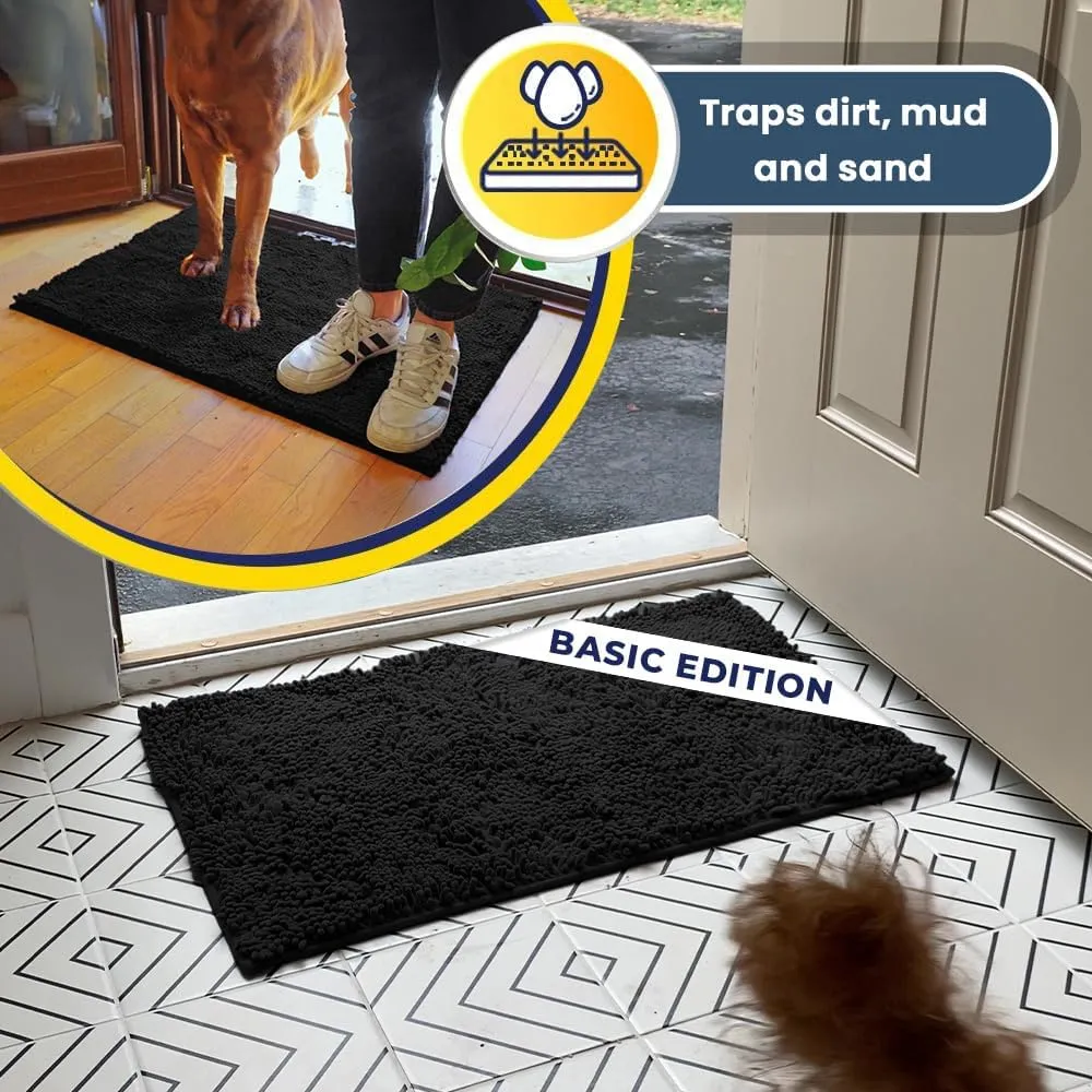 Muddy Mat Basic Dog Door Mat for Muddy Paws, Super Absorbent Microfiber, Non-Slip Indoor Mat, Quick-Dry Chenille Rug for Pets & Entryway, Machine Washable, Black 18" x 28"