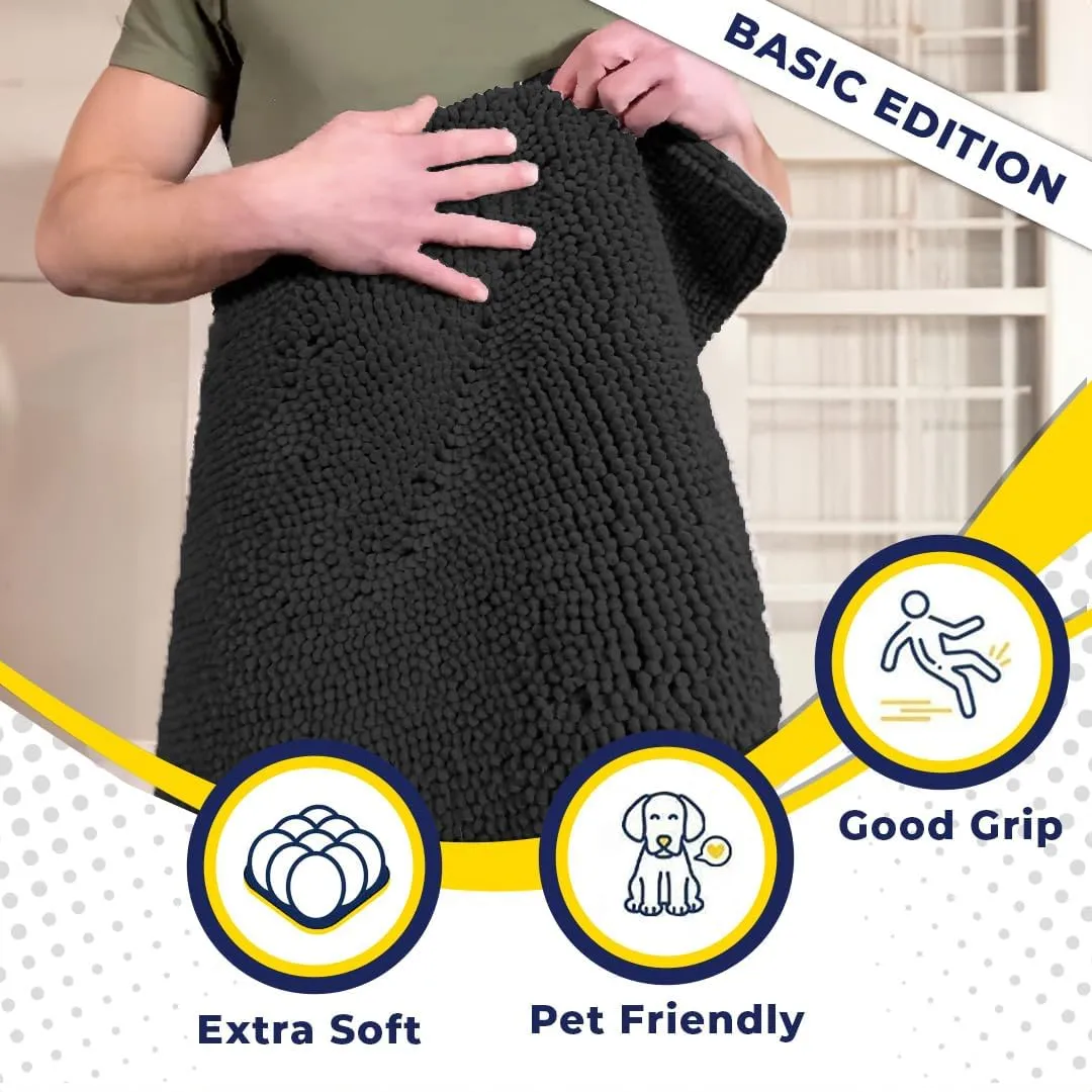 Muddy Mat Basic Dog Door Mat for Muddy Paws, Super Absorbent Microfiber, Non-Slip Indoor Mat, Quick-Dry Chenille Rug for Pets & Entryway, Machine Washable, Black 18" x 28"