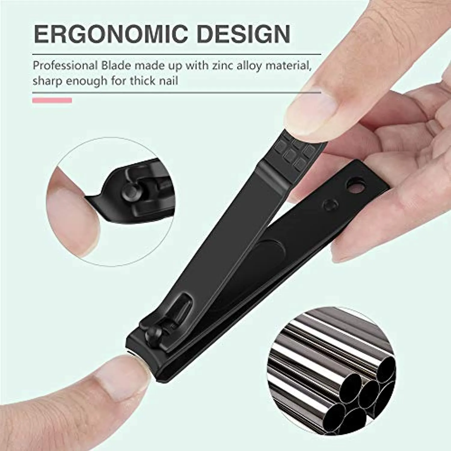Nail Clipper Set of 4 Black Matte Stainless Steel,Toenails Clippers Nail File Sharp,Nail Cutter &slant edg Toenail Clipper with Leather Case Suitable for Gifts