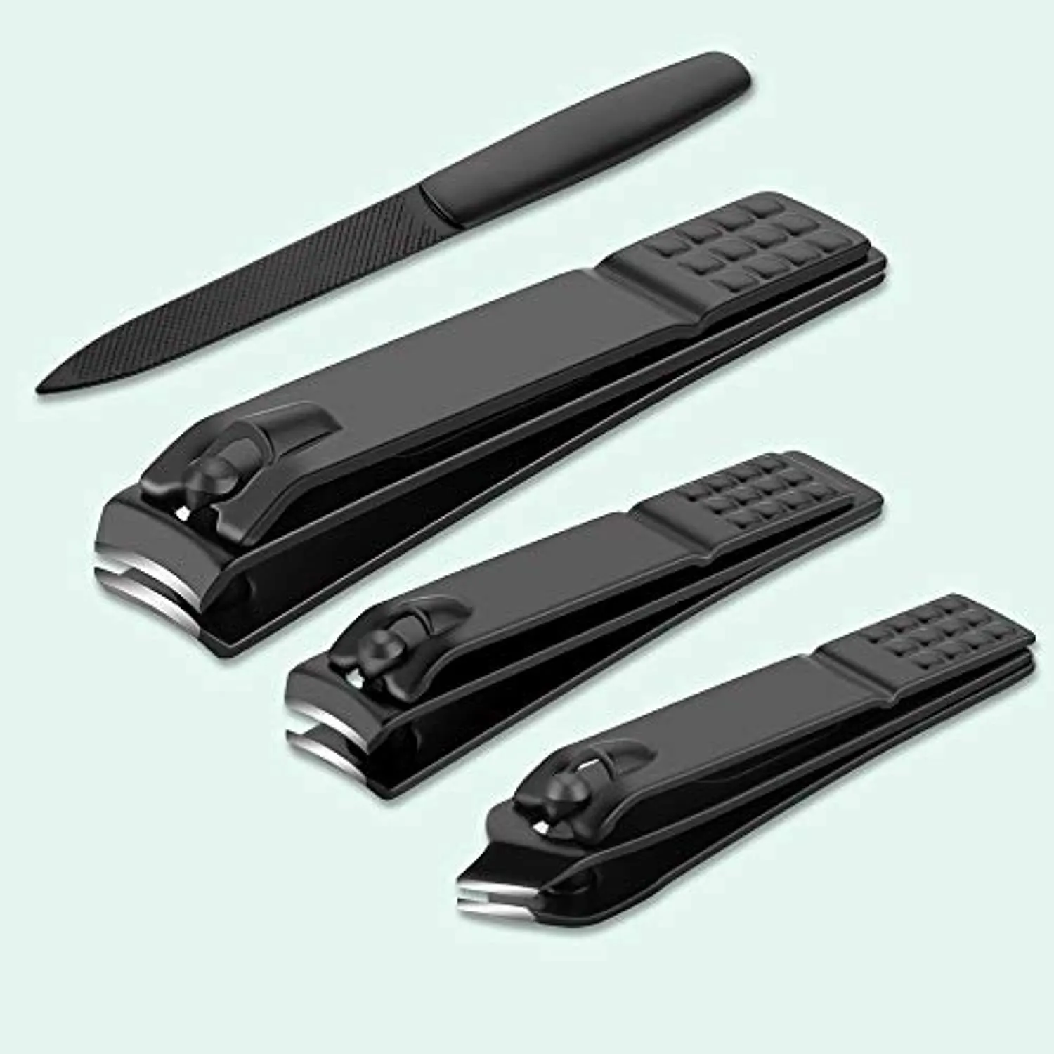 Nail Clipper Set of 4 Black Matte Stainless Steel,Toenails Clippers Nail File Sharp,Nail Cutter &slant edg Toenail Clipper with Leather Case Suitable for Gifts