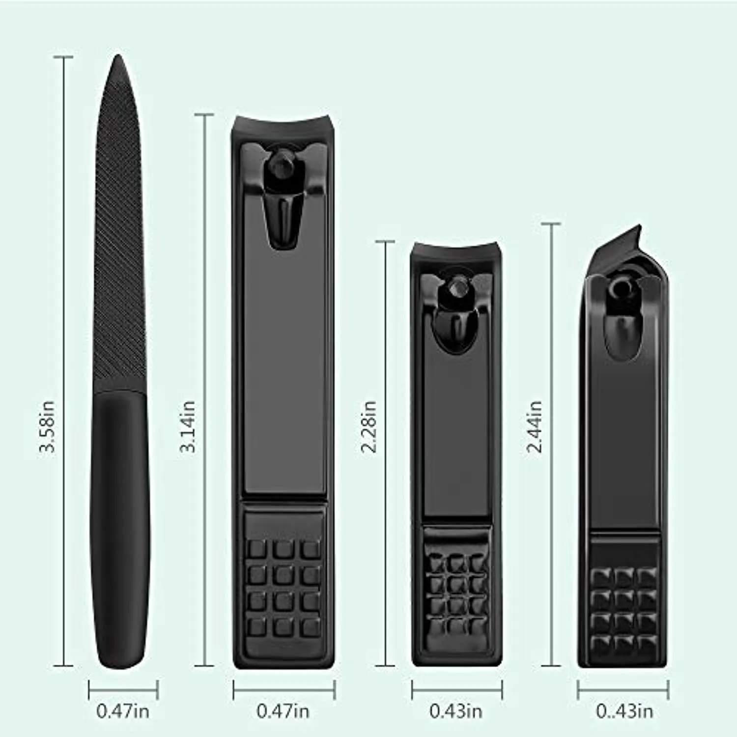 Nail Clipper Set of 4 Black Matte Stainless Steel,Toenails Clippers Nail File Sharp,Nail Cutter &slant edg Toenail Clipper with Leather Case Suitable for Gifts