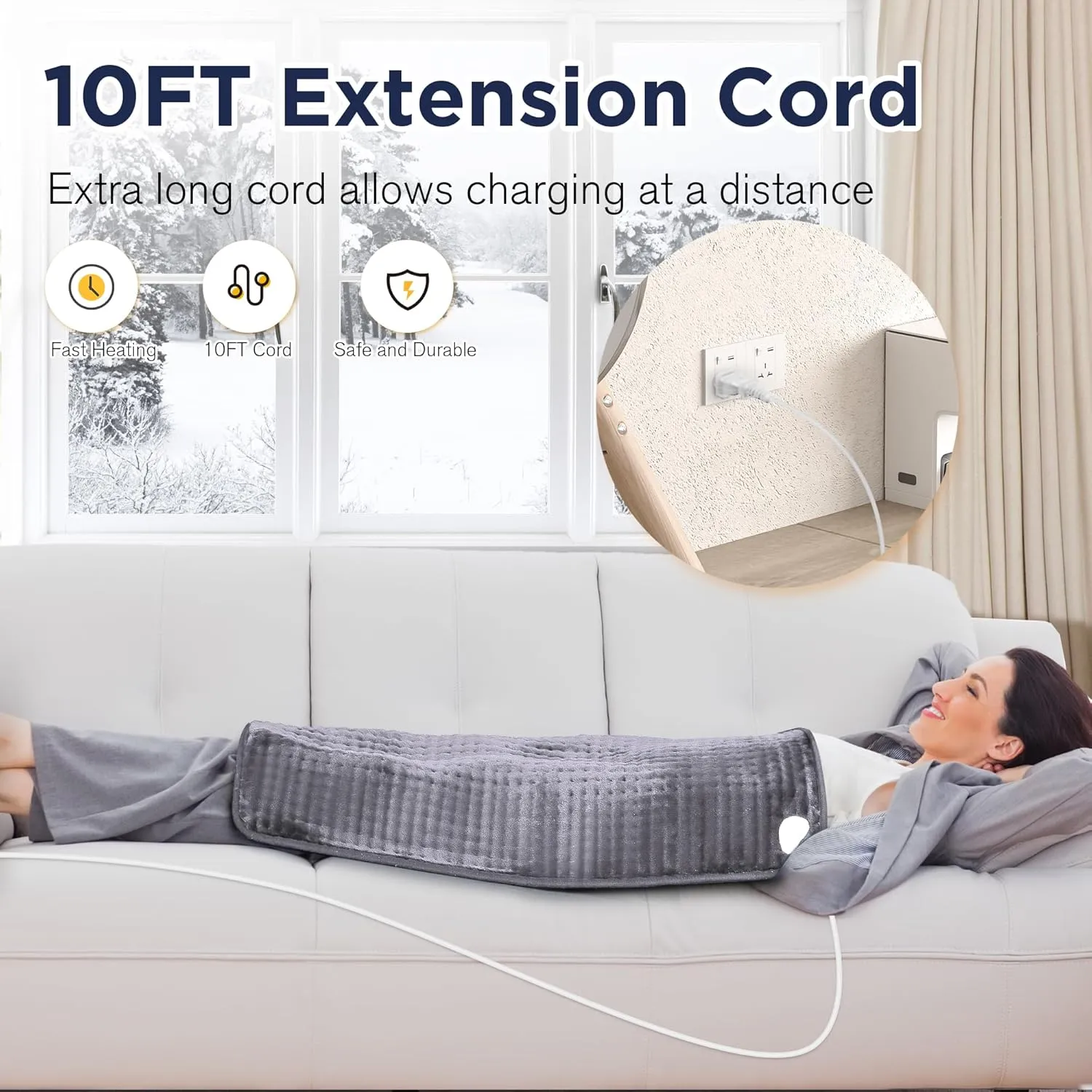 NALONE Extra Large Heating Pad for Back Pain Relief, 10FT Cord Heating Pads for Neck, XXXL Portable Electric Heated Pad, 6 Levels, Auto Shut-Off, Christmas Gifts for Women Men,17" x 33" Grey
