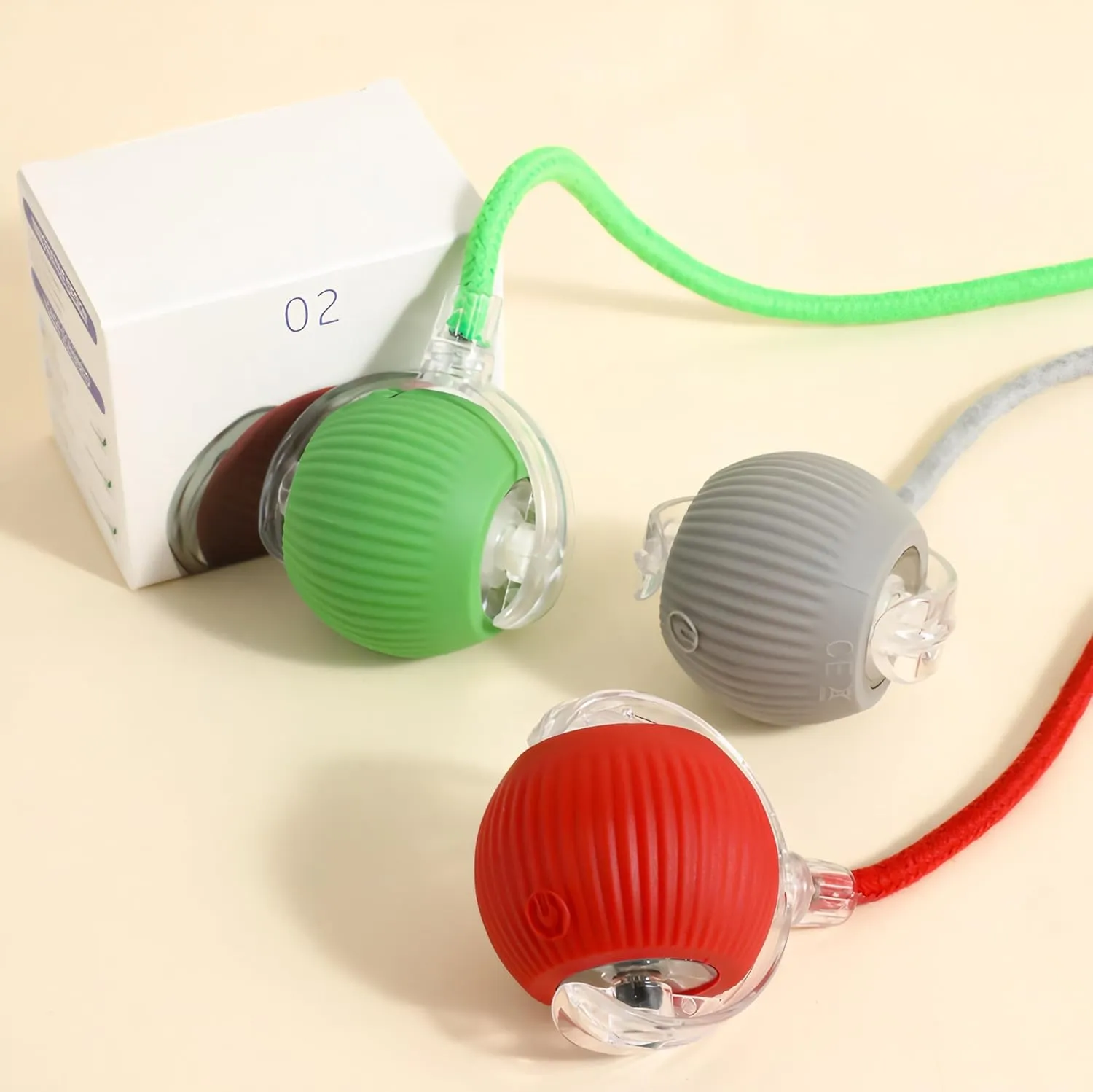 New 3Pack Automatic Rolling Cat Ball Toys - Interactive 360 Kitten Play Toy for Indoor Cats (Red, Grey, Green)