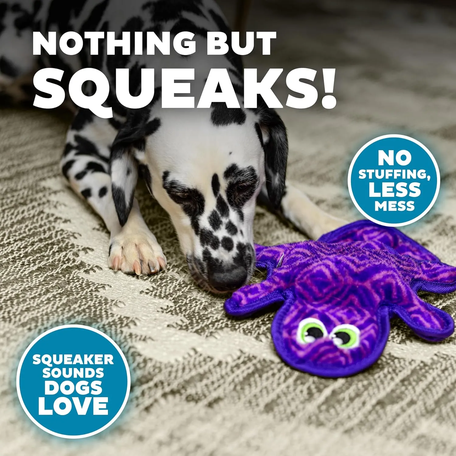 Outward Hound Durablez Stuffing-Free Squeaky Interactive Dog Toy, Tough Plush, Gecko, Purple, Medium