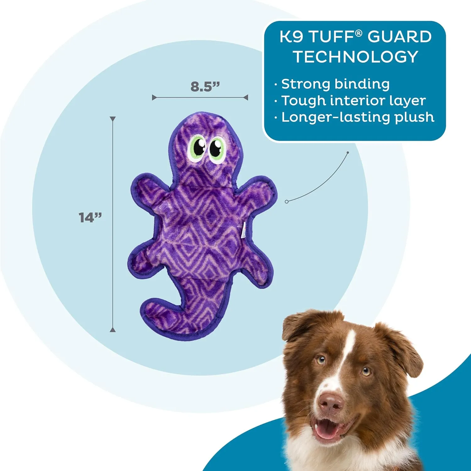 Outward Hound Durablez Stuffing-Free Squeaky Interactive Dog Toy, Tough Plush, Gecko, Purple, Medium