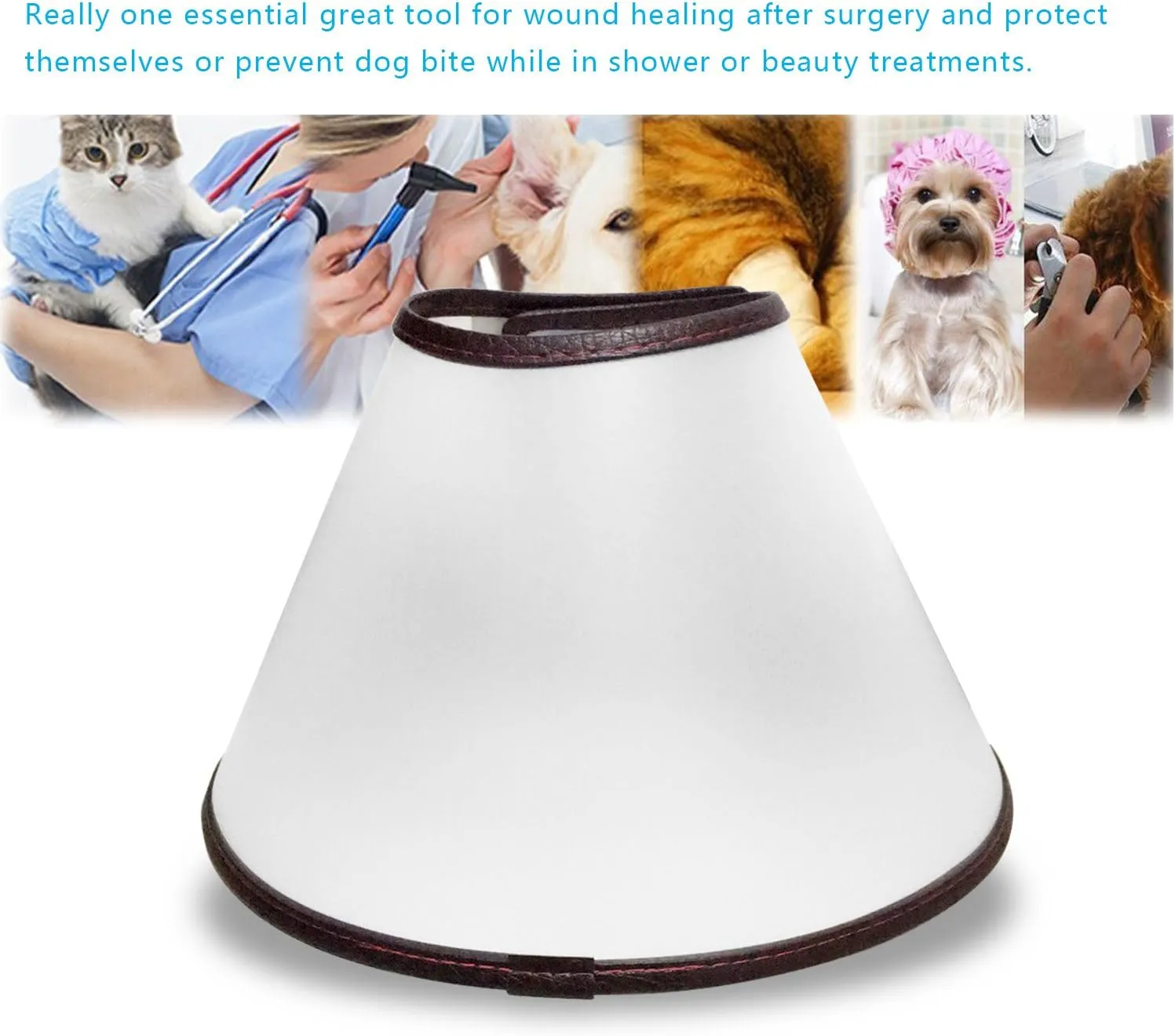 Pet Adjustable Dog Elizabeth Collar - Protective Recovery Cone Collar with Soft Edge for Anti-Bite, Surgery or Wound Healing (White, XL)