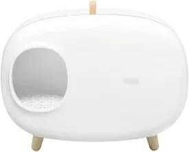 Pet Litter Box Top Cat Litter Box with Scoop and Shield Toilet Durable Detachable Design Semi-Enclosed Pet Cleaning Supplies Litter Box, Easy to Clean Cat Litter Pan (Color : White)