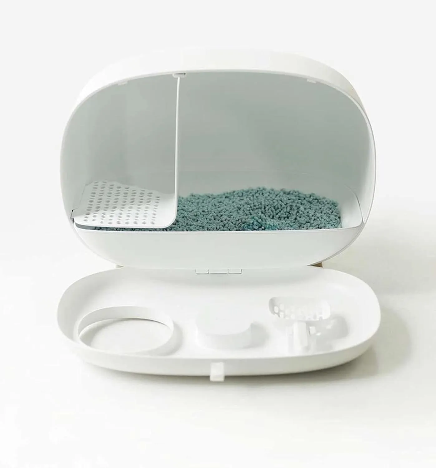 Pet Litter Box Top Cat Litter Box with Scoop and Shield Toilet Durable Detachable Design Semi-Enclosed Pet Cleaning Supplies Litter Box, Easy to Clean Cat Litter Pan (Color : White)