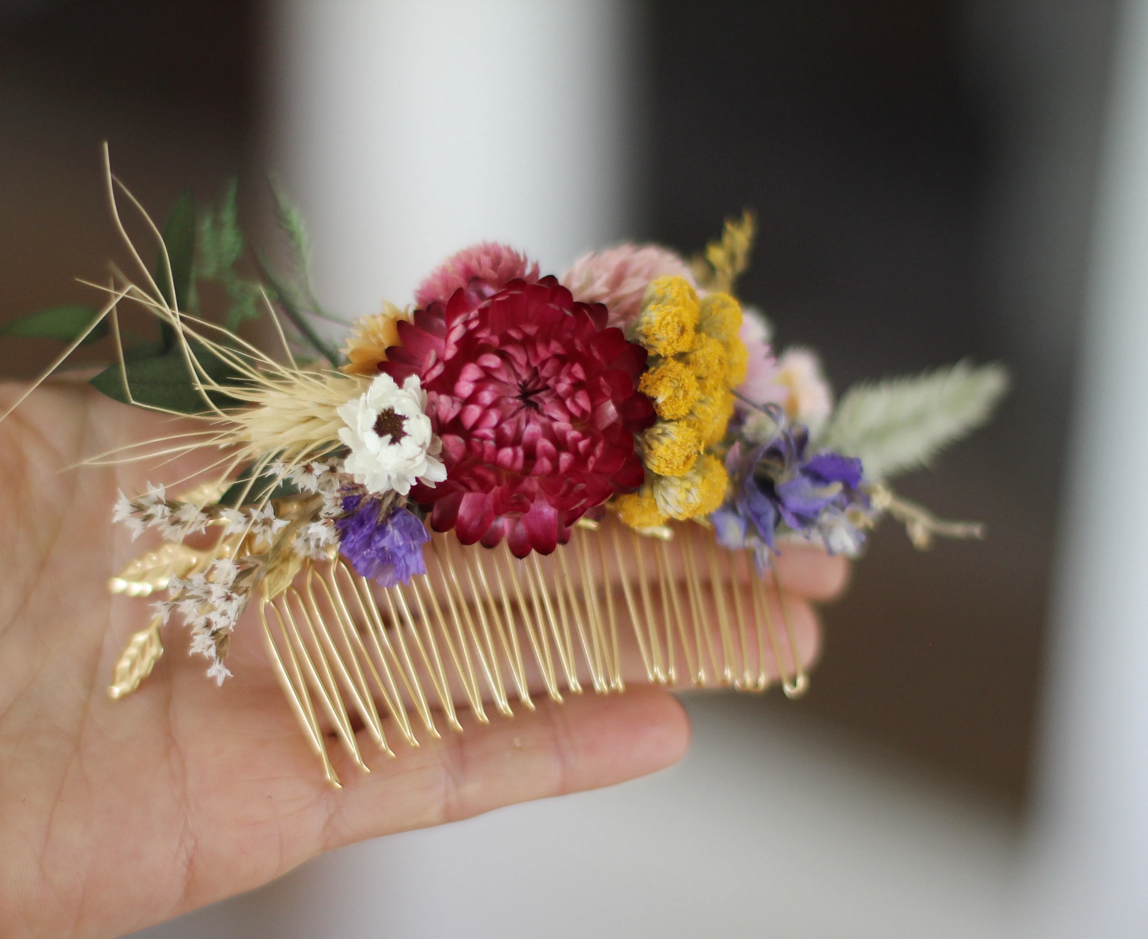 Preorder * Spring Blossom Dried Flowers Hair Comb