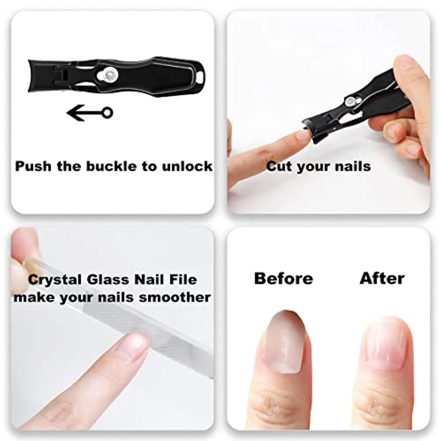 Professional Nail Clippers for Thick Nails, Nail Clippers Anti Splash Fingernail Cutter Stainless Steel Manicure Tools Nail Scissors with Glass Nail File (Black)