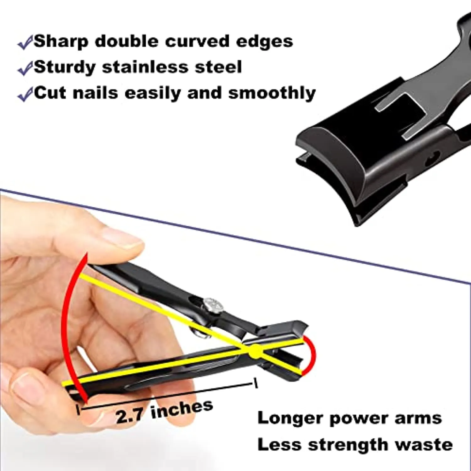 Professional Nail Clippers for Thick Nails, Nail Clippers Anti Splash Fingernail Cutter Stainless Steel Manicure Tools Nail Scissors with Glass Nail File (Black)