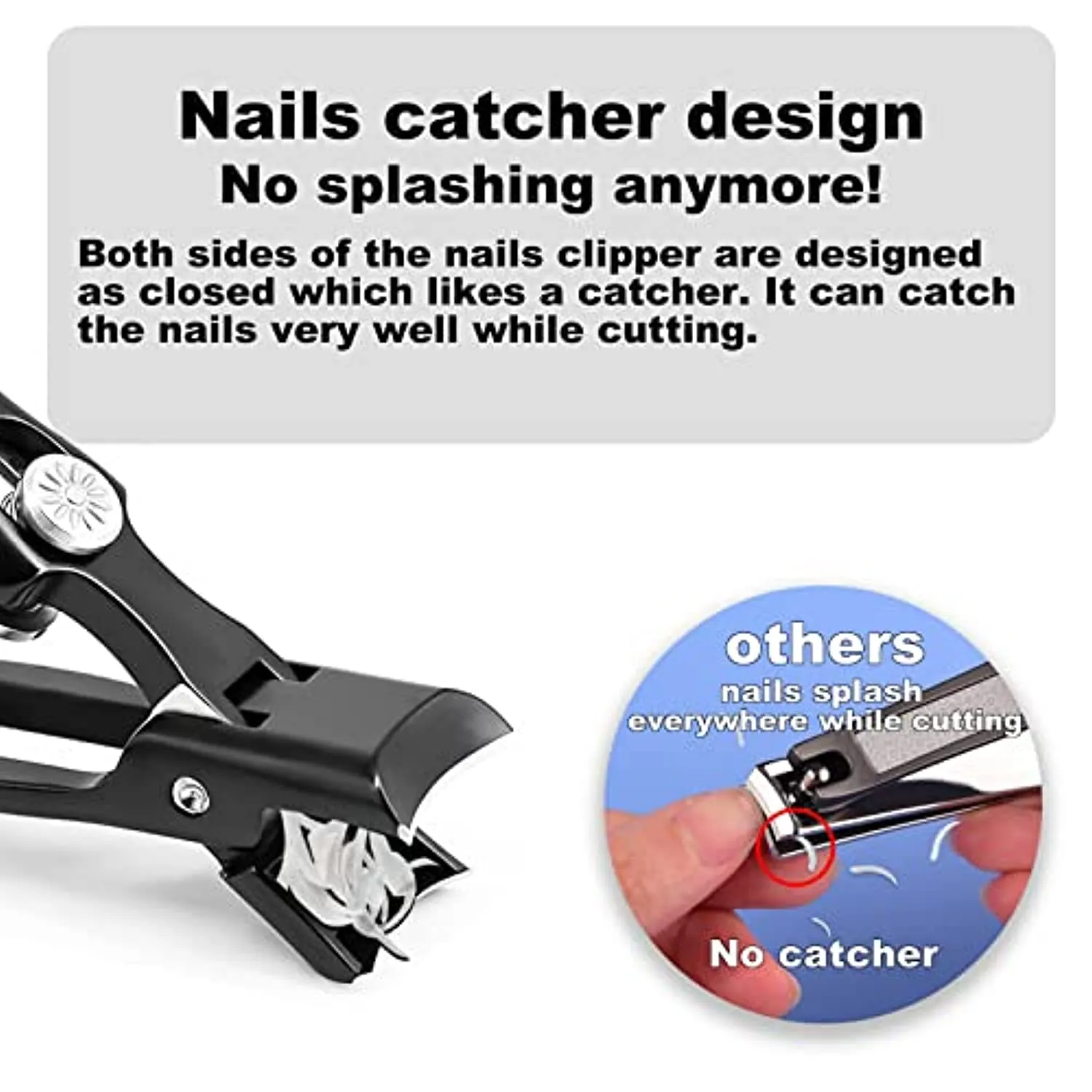 Professional Nail Clippers for Thick Nails, Nail Clippers Anti Splash Fingernail Cutter Stainless Steel Manicure Tools Nail Scissors with Glass Nail File (Black)
