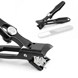 Professional Nail Clippers for Thick Nails, Nail Clippers Anti Splash Fingernail Cutter Stainless Steel Manicure Tools Nail Scissors with Glass Nail File (Black)