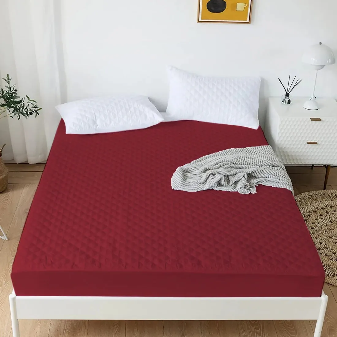 Quilted Waterproof Mattress Protector-Burgundy