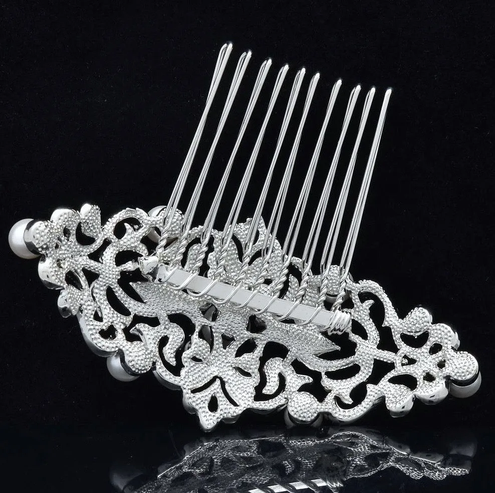 "Jade" - Vintage Pearl and Crystal Bridal Hair Comb