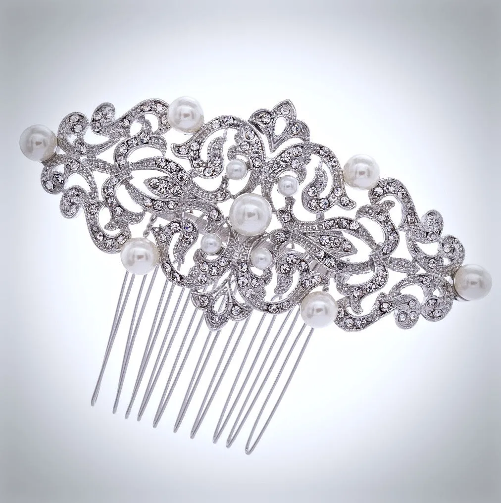 "Jade" - Vintage Pearl and Crystal Bridal Hair Comb