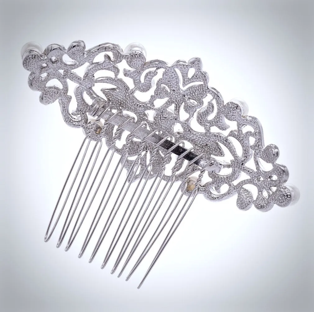 "Jade" - Vintage Pearl and Crystal Bridal Hair Comb
