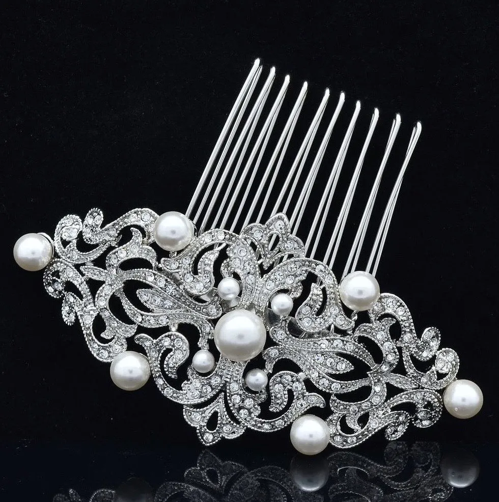 "Jade" - Vintage Pearl and Crystal Bridal Hair Comb