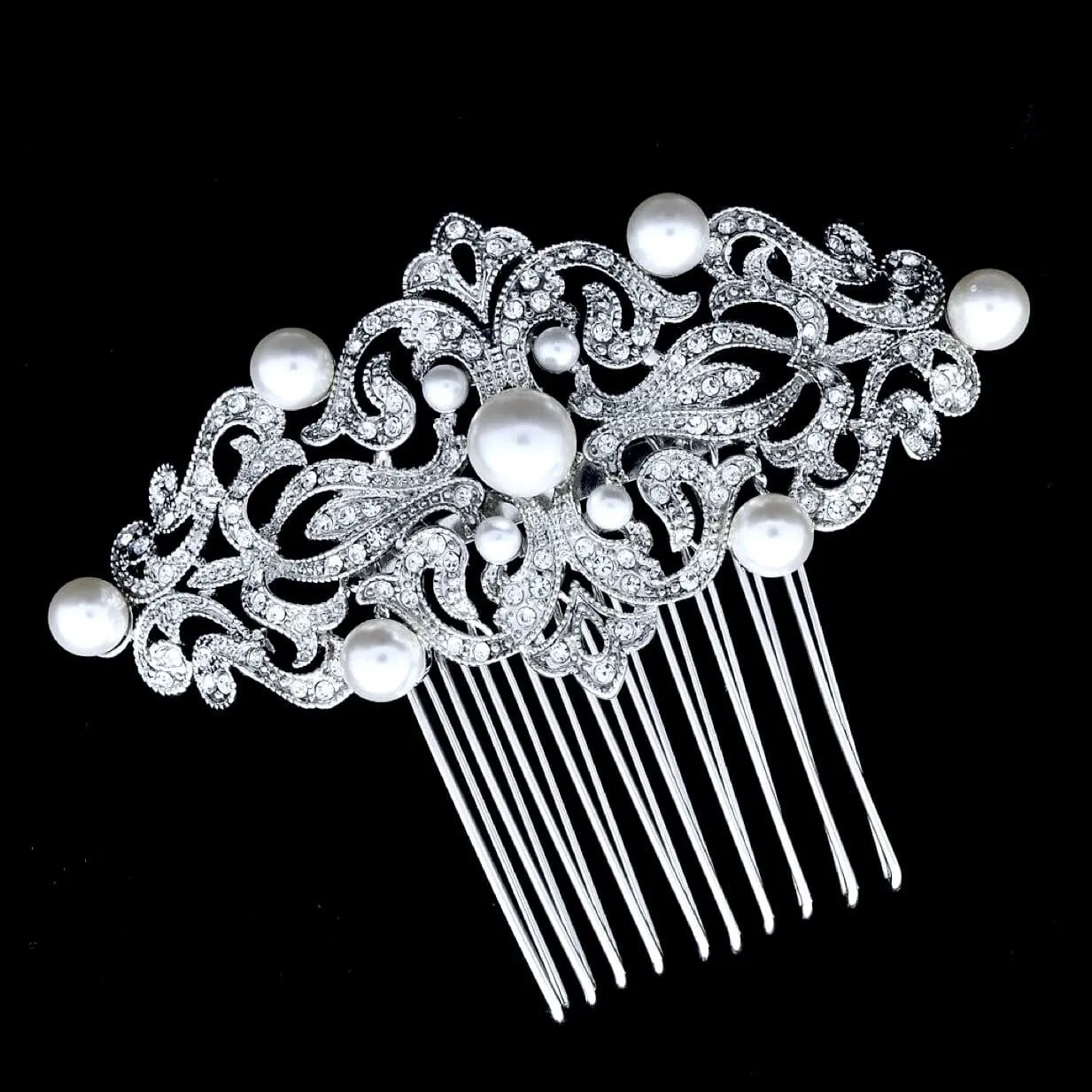 "Jade" - Vintage Pearl and Crystal Bridal Hair Comb