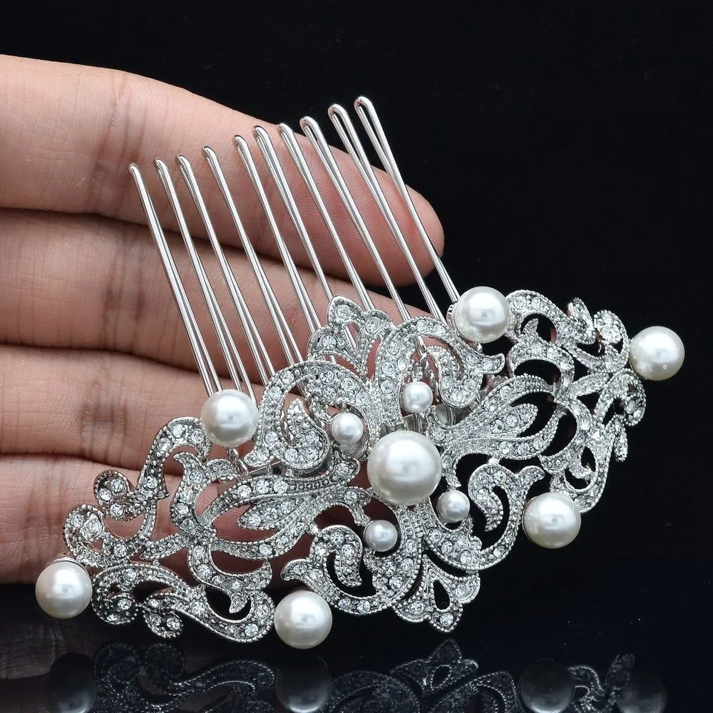 "Jade" - Vintage Pearl and Crystal Bridal Hair Comb