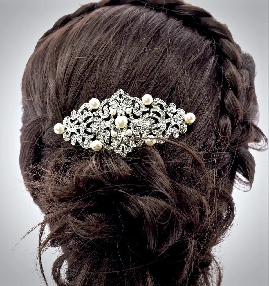 "Jade" - Vintage Pearl and Crystal Bridal Hair Comb