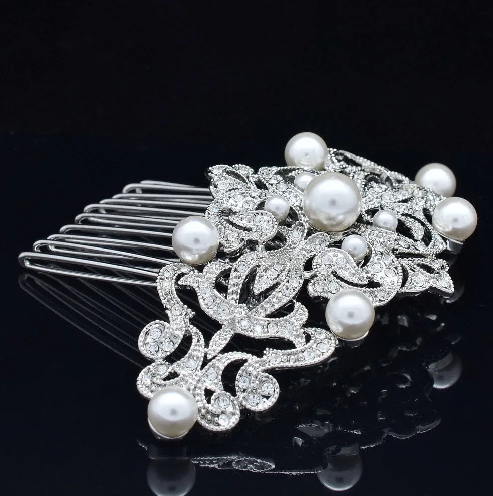 "Jade" - Vintage Pearl and Crystal Bridal Hair Comb