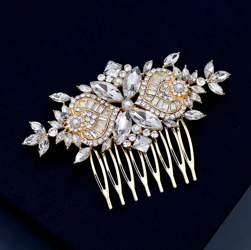 "Merida" - Pearl and Crystal Bridal Hair Comb - Available in Gold and Silver