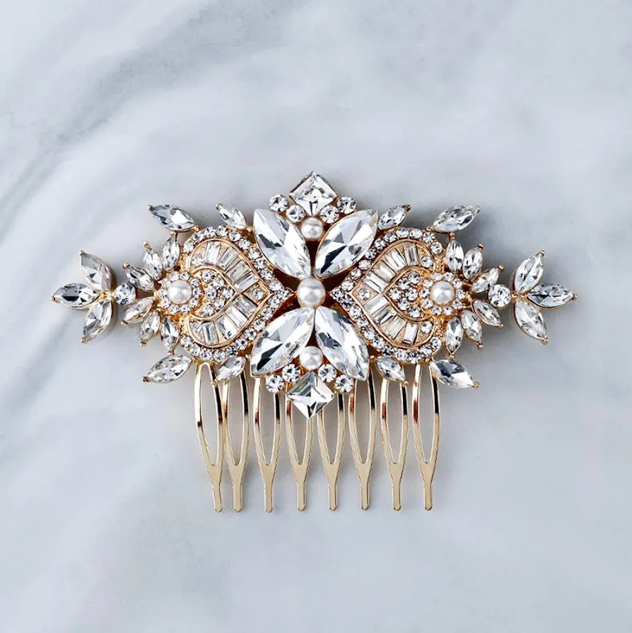 "Merida" - Pearl and Crystal Bridal Hair Comb - Available in Gold and Silver