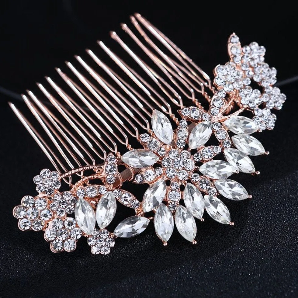 "Sylvia" - Austrian Crystal Bridal Hair Comb - Available in Rose Gold and Silver
