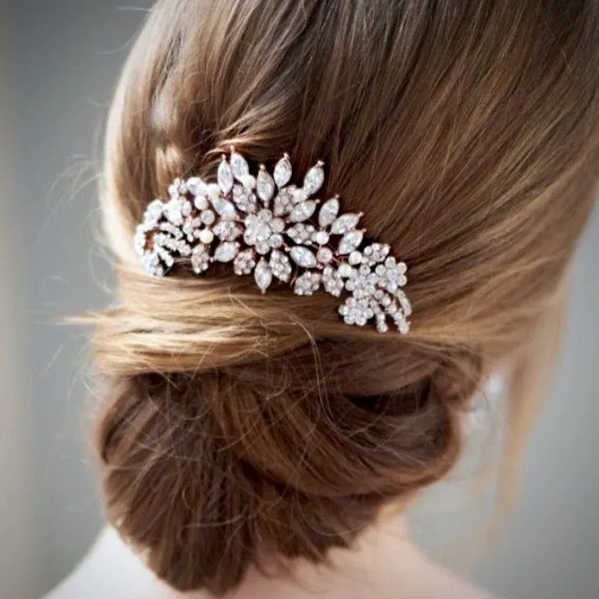 "Sylvia" - Austrian Crystal Bridal Hair Comb - Available in Rose Gold and Silver