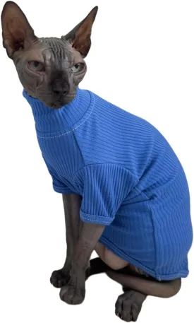 Sphynx Cats Shirt Cat Turtleneck Cotton Sweater Pullover Kitten T-Shirts with Sleeves Cat Pajamas Jumpsuit for Sphynx Cornish Rex, Devon Rex, Peterbald (Large (Pack of 1), Deep Blue)