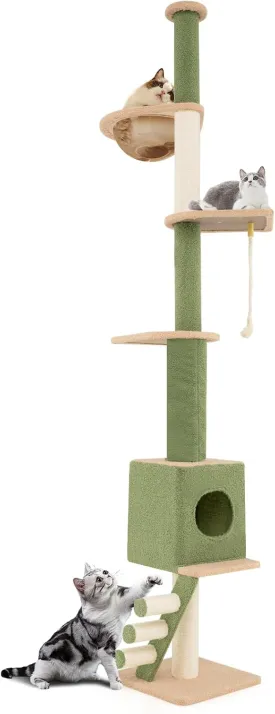 Tangkula Floor to Ceiling Cat Tree, 5 Tier Tall Cat Tower with 86-99.5 Adjustable Height, Extra Replaceable Post, Tension Cat Tree with Space Capsule, Condo, Sisal Scratching Posts & Rope, Ladder