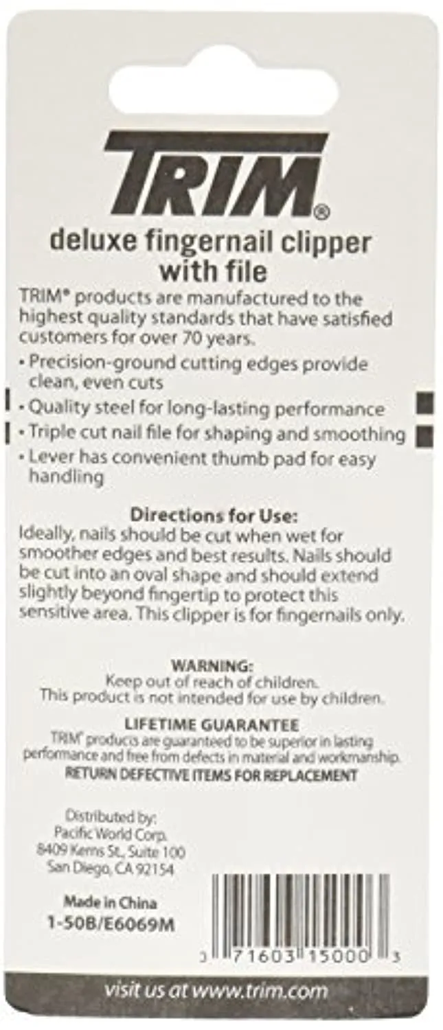 Trim Deluxe Fingernail Clippers with File – Sharp, Durable Clippers with Fold-Away Nail File for Easy, Compact Storage – Steel Nail Clippers for Precise, Even Cuts Every Time